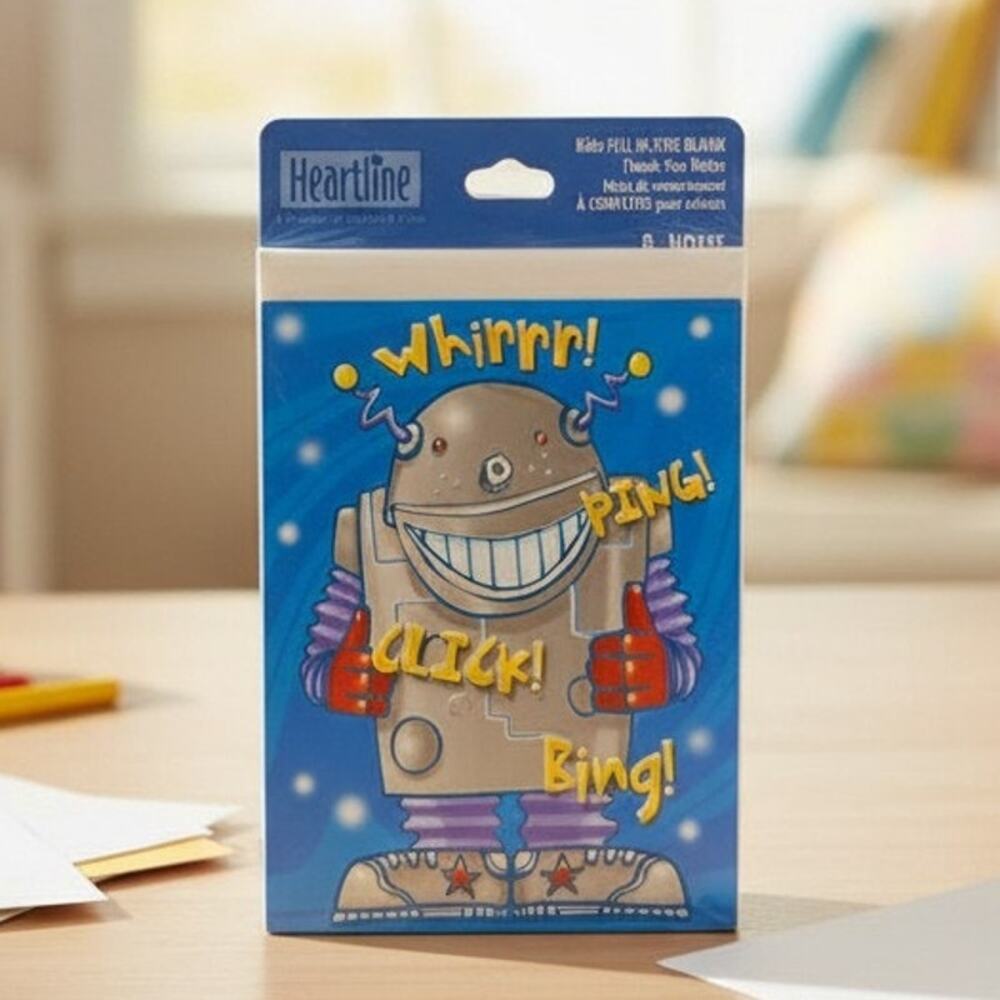 Vintage Hallmark Heartline Robot Thank You Notes 8ct NOS Retro Kids Party